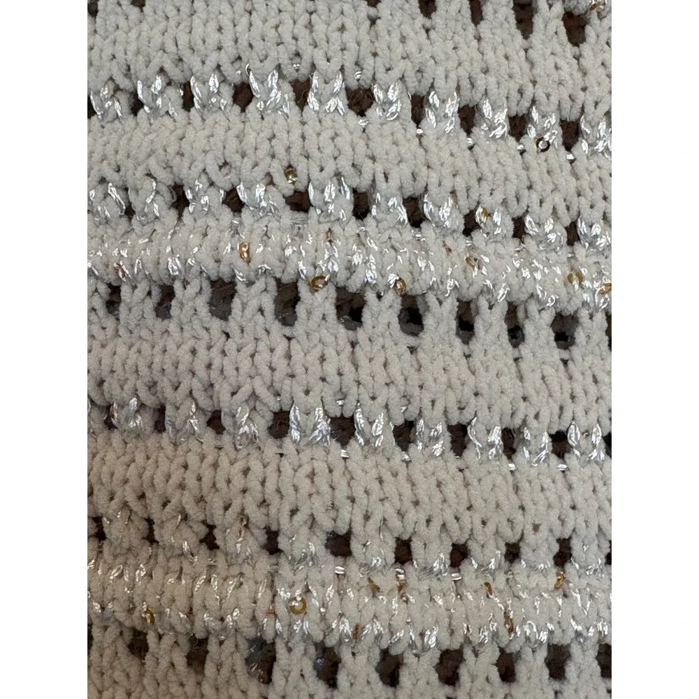Joie Womens Beige Metallic Sequin Open Knit Sleeveless Sweater Top Small - Picture 4 of 8